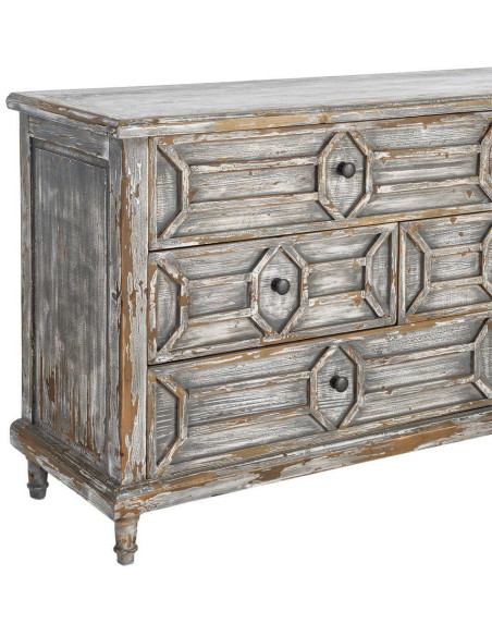 Grande Commode bohème vintage 7 tiroirs Bois recyclé Gris Patiné Calisandra 
