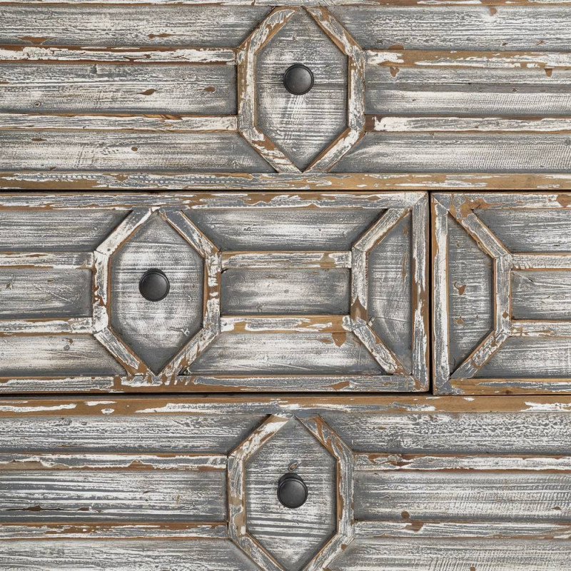 Grande Commode bohème vintage 7 tiroirs Bois recyclé Gris Patiné Calisandra 