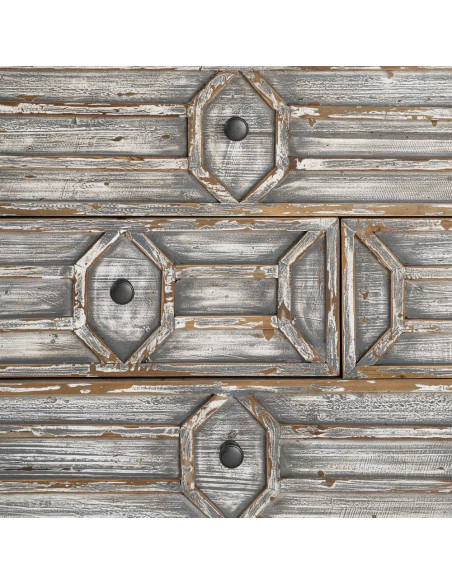 Grande Commode bohème vintage 7 tiroirs Bois recyclé Gris Patiné Calisandra 