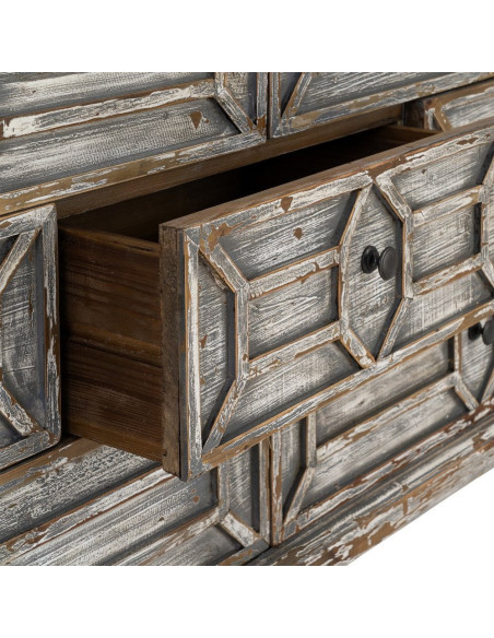 Grande Commode bohème vintage 7 tiroirs Bois recyclé Gris Patiné Calisandra 