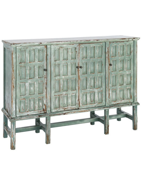 Grand Buffet bohème ethnique Bas 4 portes Bois recyclé Vert Patiné Verdenzio 