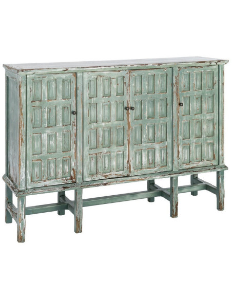 Grand Buffet bohème ethnique Bas 4 portes Bois recyclé Vert Patiné Verdenzio 
