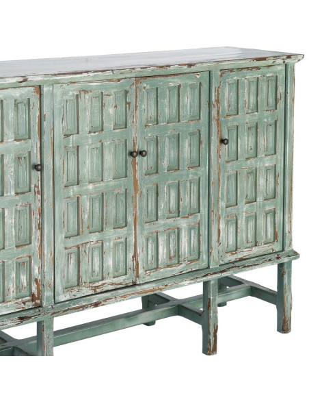 Grand Buffet bohème ethnique Bas 4 portes Bois recyclé Vert Patiné Verdenzio 