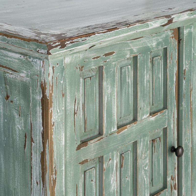 Grand Buffet bohème ethnique Bas 4 portes Bois recyclé Vert Patiné Verdenzio 