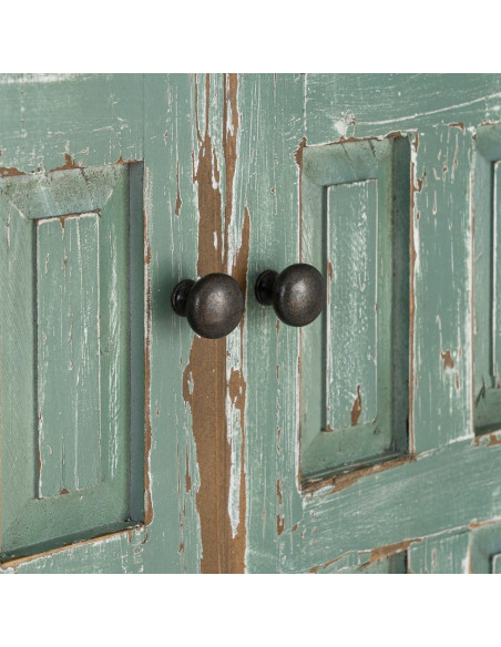 Grand Buffet bohème ethnique Bas 4 portes Bois recyclé Vert Patiné Verdenzio 