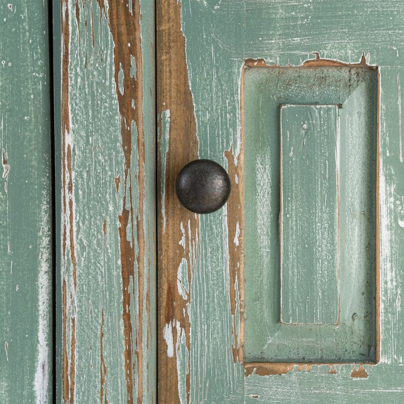 Grand Buffet bohème ethnique Bas 4 portes Bois recyclé Vert Patiné Verdenzio 