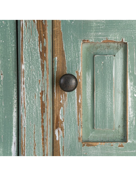 Grand Buffet bohème ethnique Bas 4 portes Bois recyclé Vert Patiné Verdenzio 