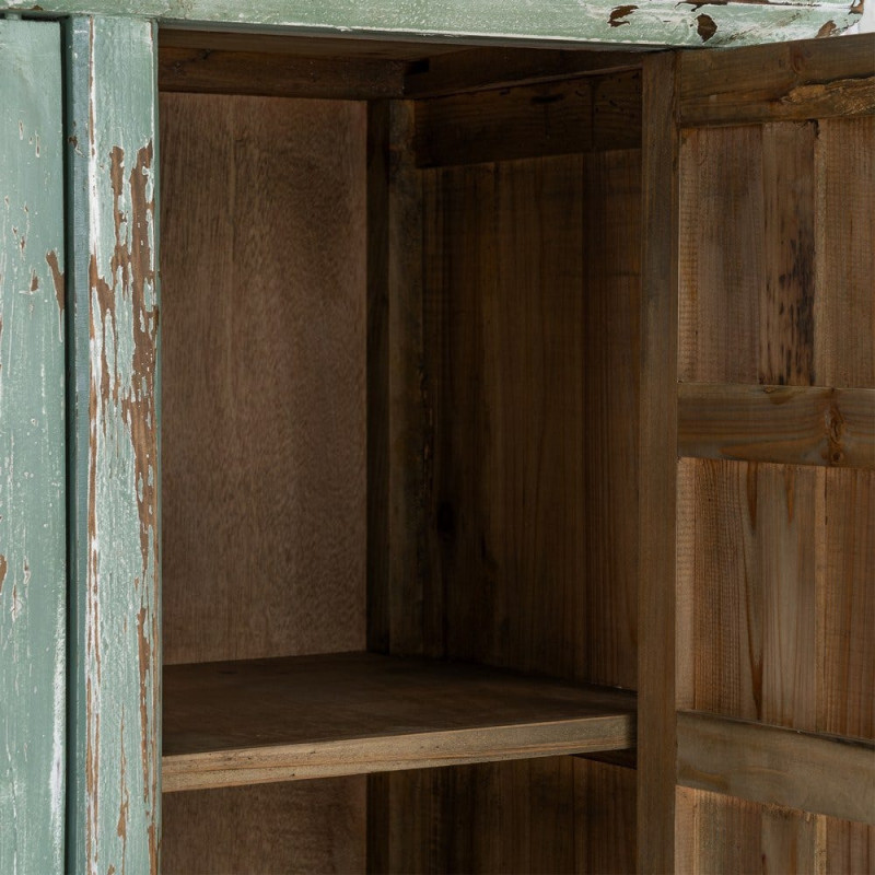 Grand Buffet bohème ethnique Bas 4 portes Bois recyclé Vert Patiné Verdenzio 