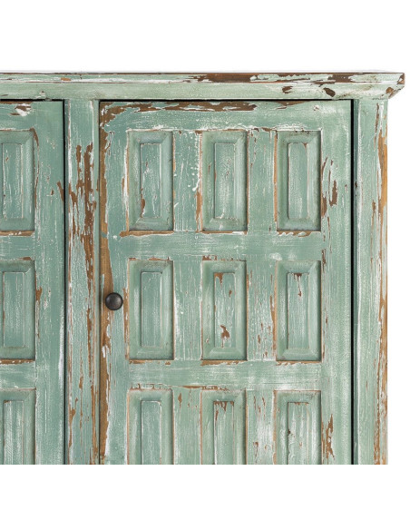 Grand Buffet bohème ethnique Bas 4 portes Bois recyclé Vert Patiné Verdenzio 