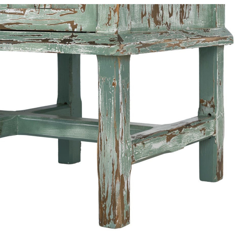 Grand Buffet bohème ethnique Bas 4 portes Bois recyclé Vert Patiné Verdenzio 