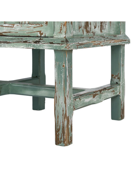 Grand Buffet bohème ethnique Bas 4 portes Bois recyclé Vert Patiné Verdenzio 