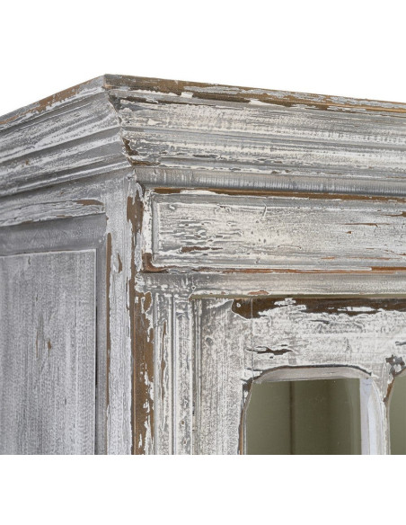 Grand Buffet Vaisselier Campagne chic Haut 2 portes Bois recyclé Blanc crème Patiné Verre Transparent Whinora 