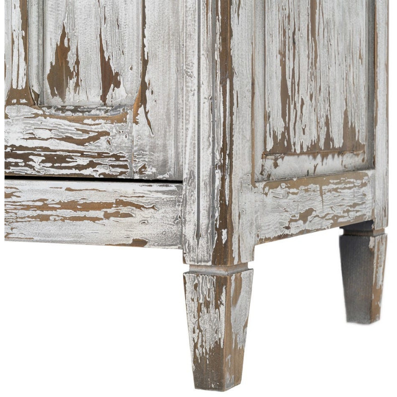 Grand Buffet Vaisselier Campagne chic Haut 2 portes Bois recyclé Blanc crème Patiné Verre Transparent Whinora 