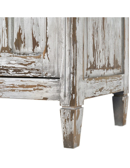 Grand Buffet Vaisselier Campagne chic Haut 2 portes Bois recyclé Blanc crème Patiné Verre Transparent Whinora 