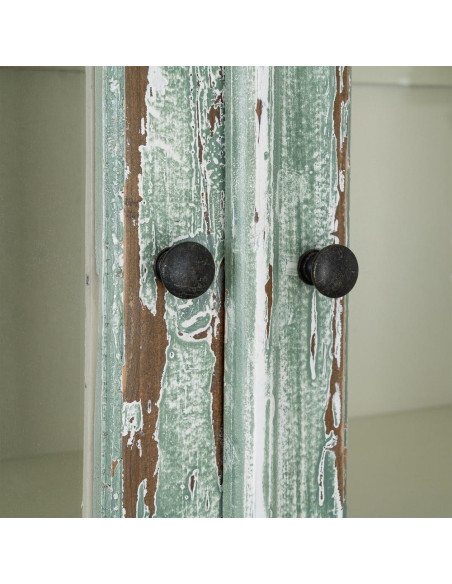 Grand Buffet Vaisselier bohème ethnique Haut 2 portes Bois recyclé Vert Patiné Verre Transparent Verdenzio 