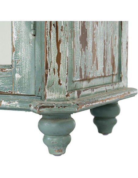 Grand Buffet Vaisselier bohème ethnique Haut 2 portes Bois recyclé Vert Patiné Verre Transparent Verdenzio 