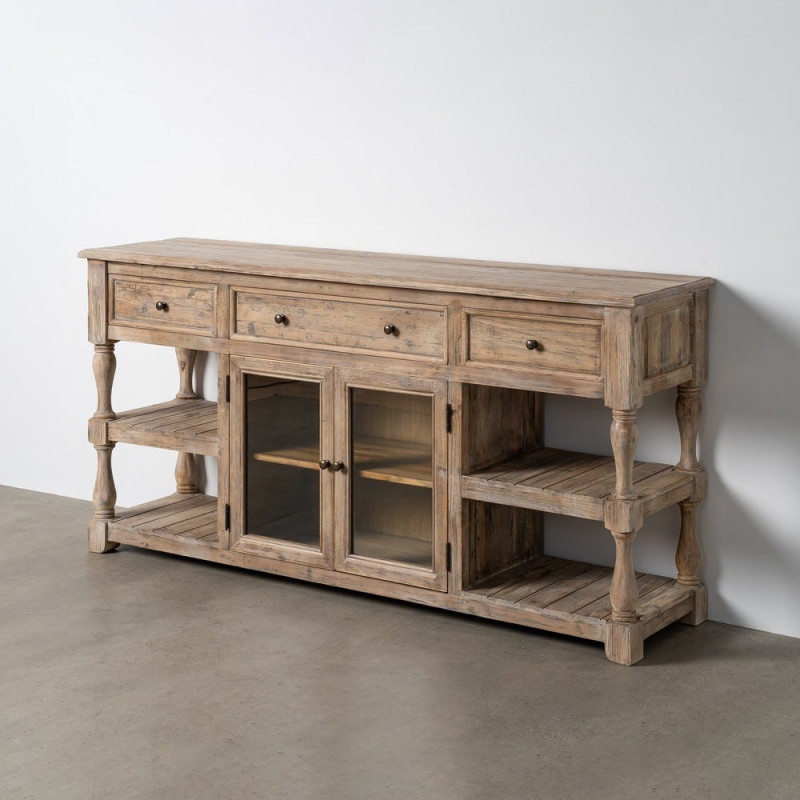Grande Console campagne chic Rectangulaire 2 portes 3 tiroirs 4 étagères 180 cm Bois de pin recyclé Naturel Riverla 