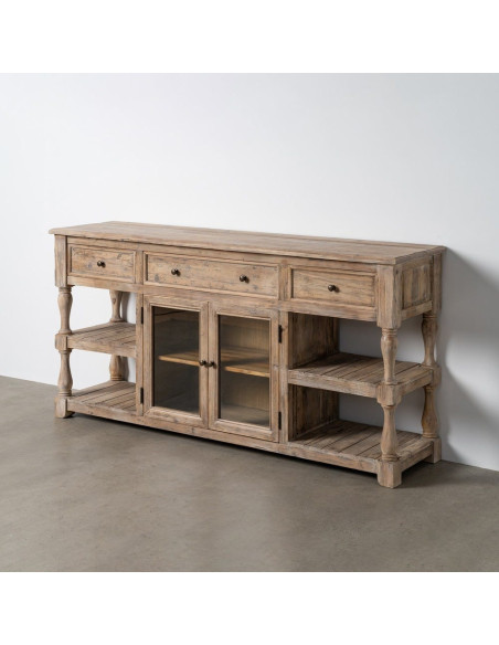 Grande Console campagne chic Rectangulaire 2 portes 3 tiroirs 4 étagères 180 cm Bois de pin recyclé Naturel Riverla 