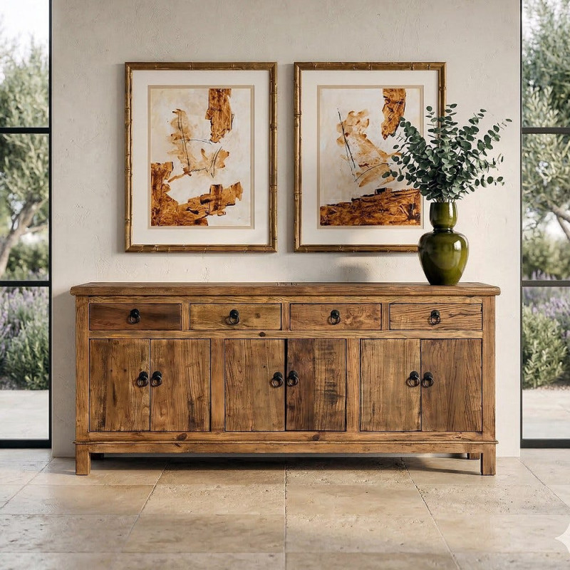 Grand Buffet Enfilade rustique chic Bas 6 portes 4 tiroirs Bois recyclé Marron Valdorio 