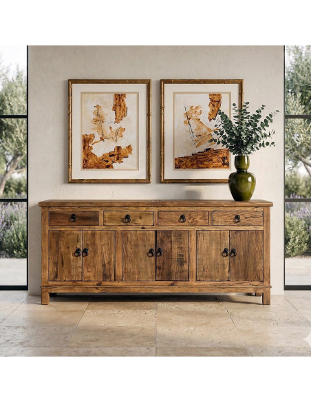 Grand Buffet Enfilade rustique chic Bas 6 portes 4 tiroirs Bois recyclé Marron Valdorio 