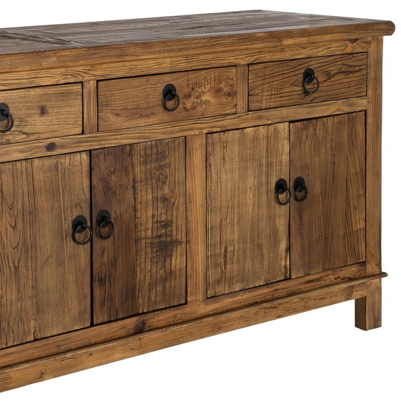 Grand Buffet Enfilade rustique chic Bas 6 portes 4 tiroirs Bois recyclé Marron Valdorio 