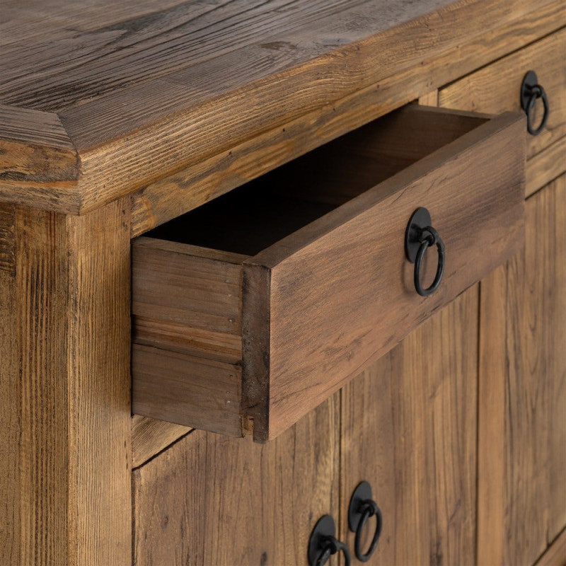 Grand Buffet Enfilade rustique chic Bas 6 portes 4 tiroirs Bois recyclé Marron Valdorio 