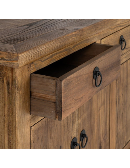 Grand Buffet Enfilade rustique chic Bas 6 portes 4 tiroirs Bois recyclé Marron Valdorio 