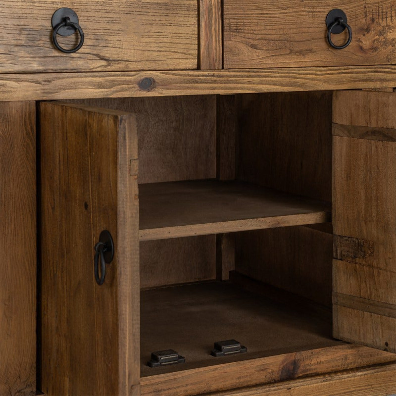 Grand Buffet Enfilade rustique chic Bas 6 portes 4 tiroirs Bois recyclé Marron Valdorio 