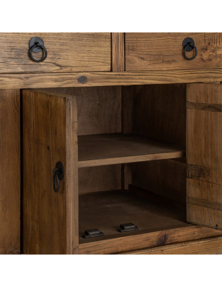 Grand Buffet Enfilade rustique chic Bas 6 portes 4 tiroirs Bois recyclé Marron Valdorio 