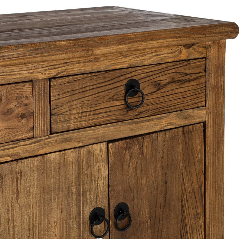 Grand Buffet Enfilade rustique chic Bas 6 portes 4 tiroirs Bois recyclé Marron Valdorio 
