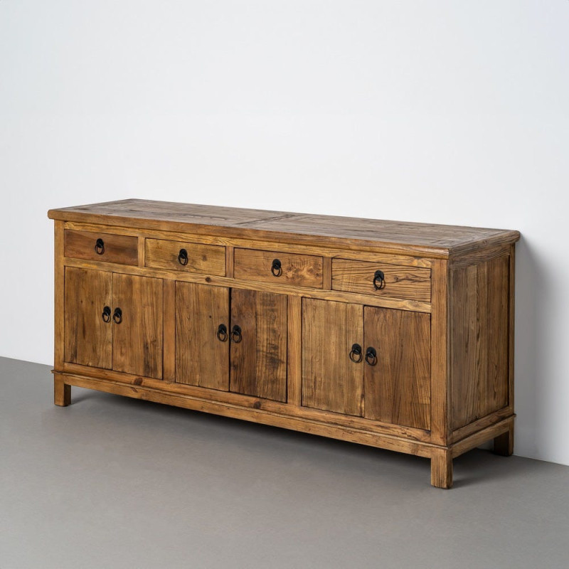 Grand Buffet Enfilade rustique chic Bas 6 portes 4 tiroirs Bois recyclé Marron Valdorio 