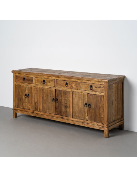 Grand Buffet Enfilade rustique chic Bas 6 portes 4 tiroirs Bois recyclé Marron Valdorio 