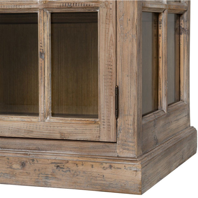 Grand Buffet Enfilade vitrine campagne chic Bas 4 portes 4 tiroirs 220 cm Bois de pin recyclé Naturel Verre Transparent Lysorio 