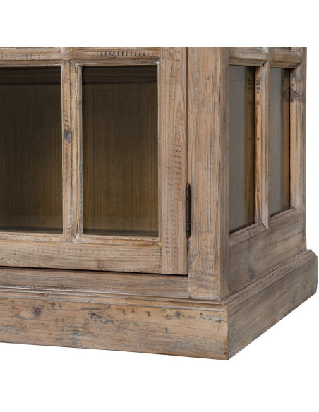 Grand Buffet Enfilade vitrine campagne chic Bas 4 portes 4 tiroirs 220 cm Bois de pin recyclé Naturel Verre Transparent Lysorio 