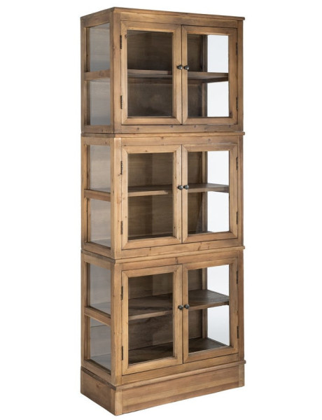 Grand Buffet Vaisselier campagne moderne Haut 6 portes Bois recyclé Naturel Verre Transparent Montelvina 