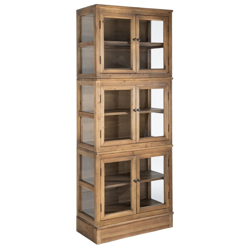 Grand Buffet Vaisselier campagne moderne Haut 6 portes Bois recyclé Naturel Verre Transparent Montelvina 