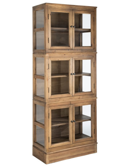 Grand Buffet Vaisselier campagne moderne Haut 6 portes Bois recyclé Naturel Verre Transparent Montelvina 