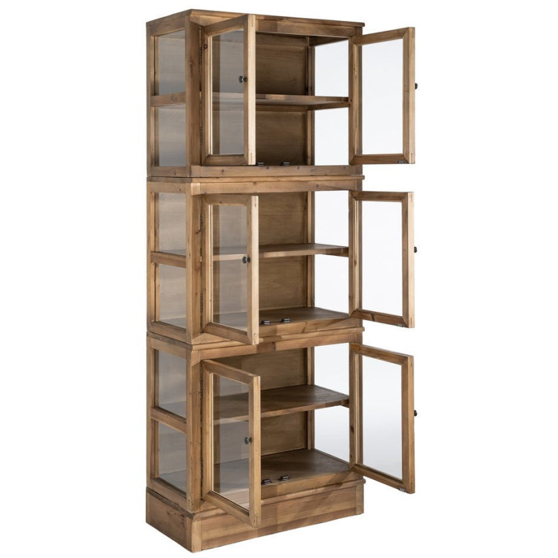 Grand Buffet Vaisselier campagne moderne Haut 6 portes Bois recyclé Naturel Verre Transparent Montelvina 