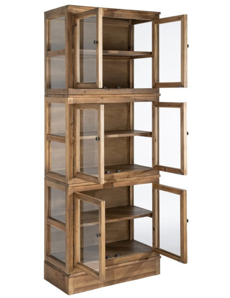 Grand Buffet Vaisselier campagne moderne Haut 6 portes Bois recyclé Naturel Verre Transparent Montelvina 