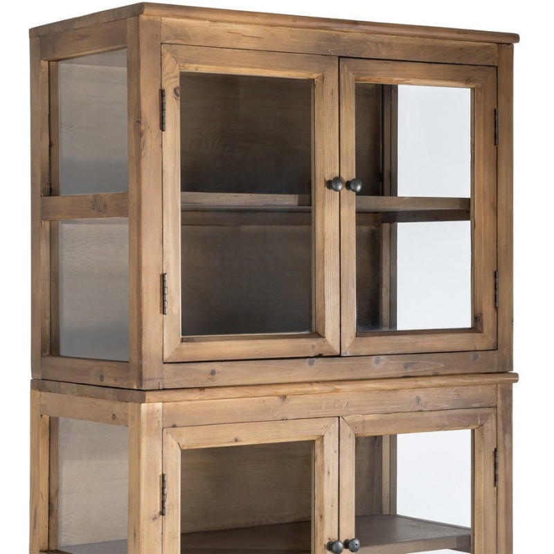 Grand Buffet Vaisselier campagne moderne Haut 6 portes Bois recyclé Naturel Verre Transparent Montelvina 