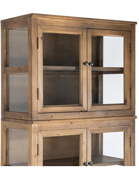 Grand Buffet Vaisselier campagne moderne Haut 6 portes Bois recyclé Naturel Verre Transparent Montelvina 