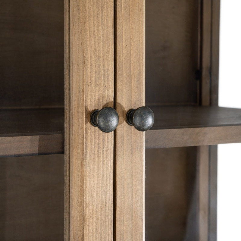 Grand Buffet Vaisselier campagne moderne Haut 6 portes Bois recyclé Naturel Verre Transparent Montelvina 