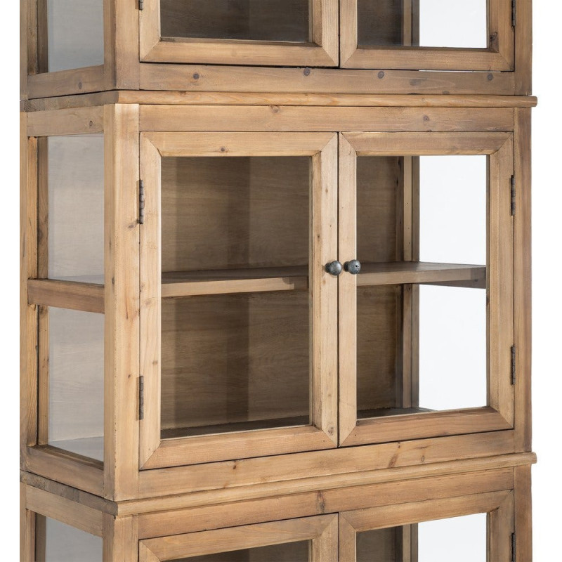 Grand Buffet Vaisselier campagne moderne Haut 6 portes Bois recyclé Naturel Verre Transparent Montelvina 