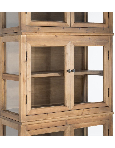 Grand Buffet Vaisselier campagne moderne Haut 6 portes Bois recyclé Naturel Verre Transparent Montelvina 