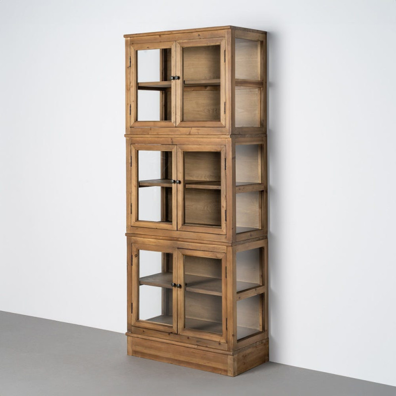 Grand Buffet Vaisselier campagne moderne Haut 6 portes Bois recyclé Naturel Verre Transparent Montelvina 