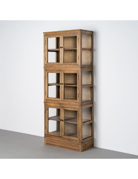 Grand Buffet Vaisselier campagne moderne Haut 6 portes Bois recyclé Naturel Verre Transparent Montelvina 