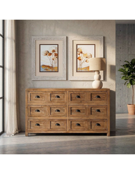 Grande Commode style vintage industriel 6 tiroirs Bois recyclé Naturel Ateliora 