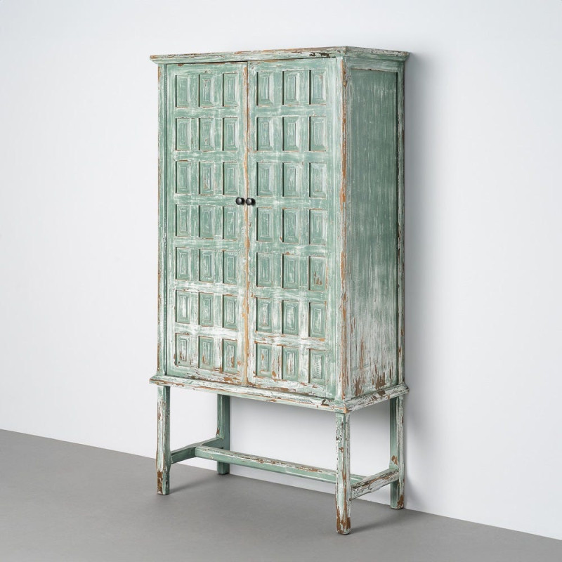 Grand Buffet bohème ethnique Haut 2 portes Bois recyclé Vert Patiné Verdenzio 