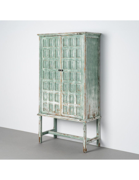 Grand Buffet bohème ethnique Haut 2 portes Bois recyclé Vert Patiné Verdenzio 