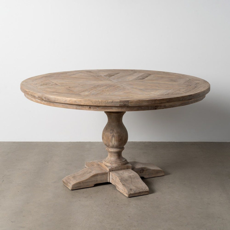 Table à manger campagne chic Ronde 6 personnes 140 cm Bois de pin recyclé Naturel Riverla 